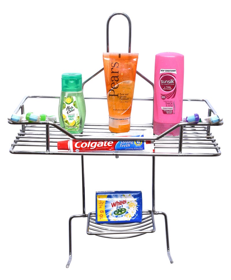 SQUARO Stainless Steel 4in1 Multipurpose Bathroom Shelf and Rack Shower Caddy Bathroom Storage Shelf Holder Bathroom Accessories for Home (Chrome Finish) - Image 1