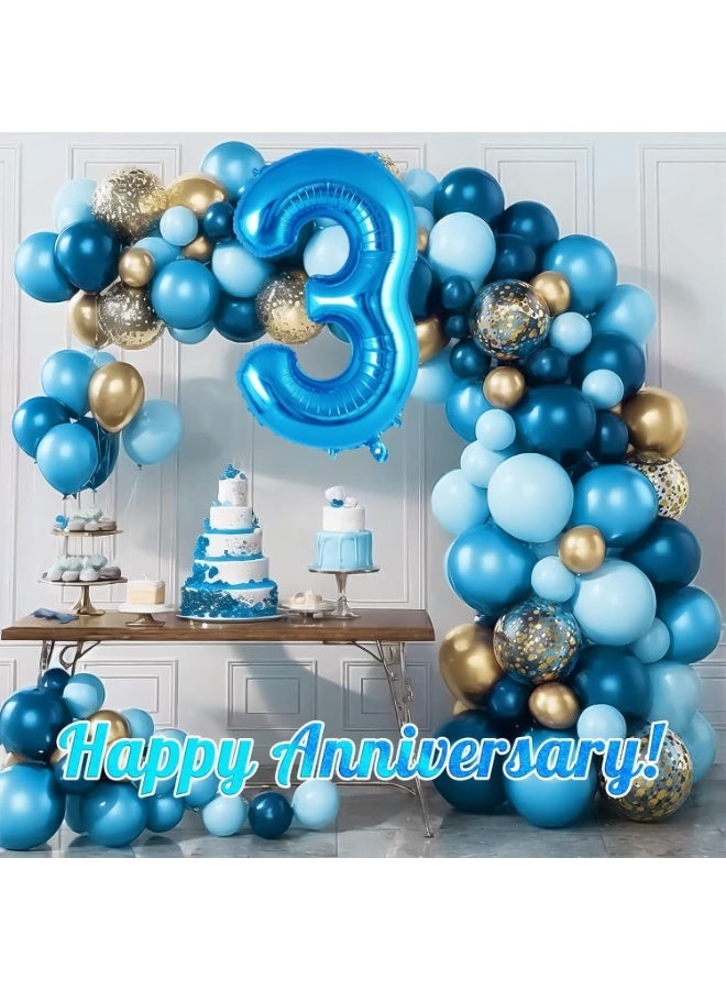 شراء تزيين حفلات عيد الميلاد رقم 9 بالمنطاد رقم 32 بوصة باللون الأزرق الكبير، ورقائق البوليستر رقم 3 بالونات رقم 3، حفلات عيد الميلاد، الأعراس، وصور الخطوبة للعروس، والاحتفال بالذكرى السنوية - Image 1