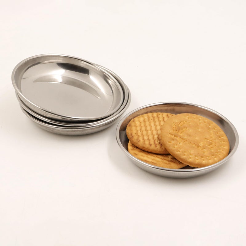 Spillbox Stainless Steel Halwa Plates| Quarter Plates |Snack Plate |Nasta Plate| Dessert Plate Set| Side Dish |Mirror Finish| BPA Free[Weight:50gm] Circle Halwa Plate (Pack of 5) - Image 1