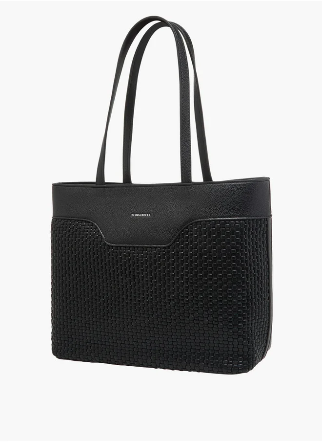 Flora Bella By Shoexpress Textured Tote Bag with Zip Closure and Double Handle