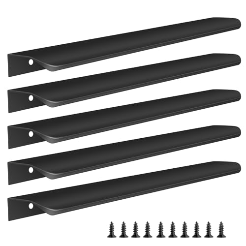 Malimali 5 Pack Black Finger Edge Pulls for Wardrobes Cabinets 1181 Drawer Pulls Kitchen Cabinet Handles Modern Aluminum Concealed Tab Pulls for Closet Door Matte Black - Image 1