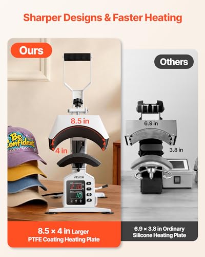 VEVOR Hat Heat Press Machine, 8.5 x 4 in Large Heating Plate, with Caps Stretcher, Precise Temperature & Time Control, Heat Press for Hats and Caps, for HTV Iron On and Sublimation Projects, White - Image 3