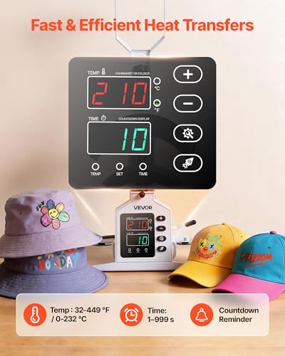 VEVOR Hat Heat Press Machine, 8.5 x 4 in Large Heating Plate, with Caps Stretcher, Precise Temperature & Time Control, Heat Press for Hats and Caps, for HTV Iron On and Sublimation Projects, White - Image 2