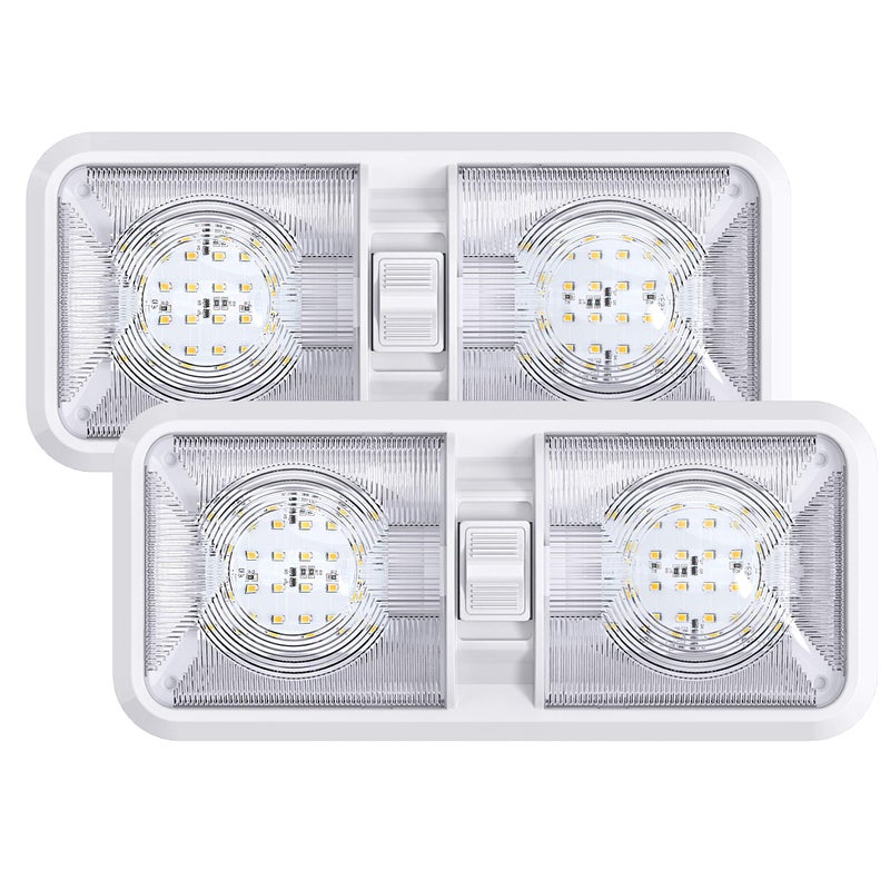 Leisure LED 2 Pack RV LED Ceiling Double Dome Light Fixture with ONOff Switch Interior Lighting for CarRVTrailerCamperBoat DC 1118V Natural White Natural White 40004500K 2Pack