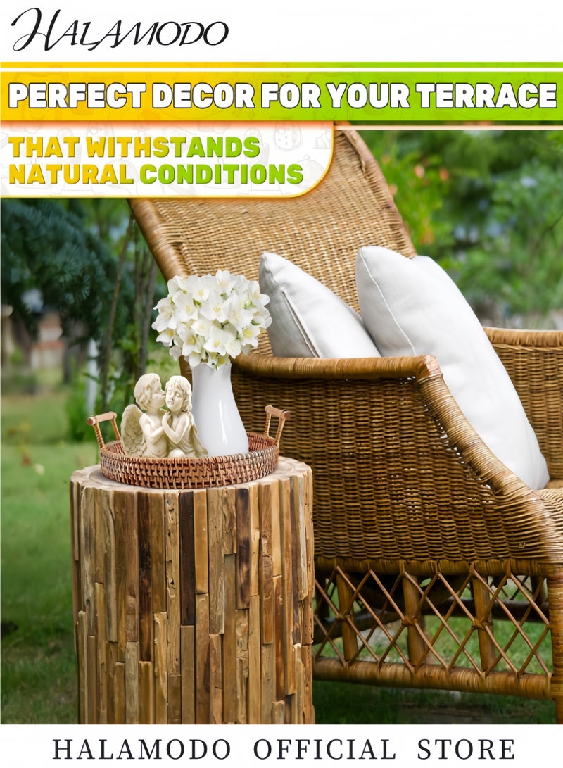 هالامودو صينية تقديم دائرية من الروطان مكونة من 3 قطع مع مقابض وسلة تقديم منسوجة وصينية مزخرفة لطاولة القهوة والخبز والفواكه والخضروات والاستخدام في المطاعم والمنزل - Image 5