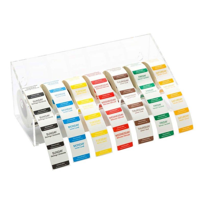 Restaurantware Restaurantware RW Smart 145 Inch x 35 Inch Label Dispenser 1 Sticker Dispenser 7 Slots No Slip Sturdy Clear Acrylic Food Label Holder For Organizing Date Markers Or Rotation Labels