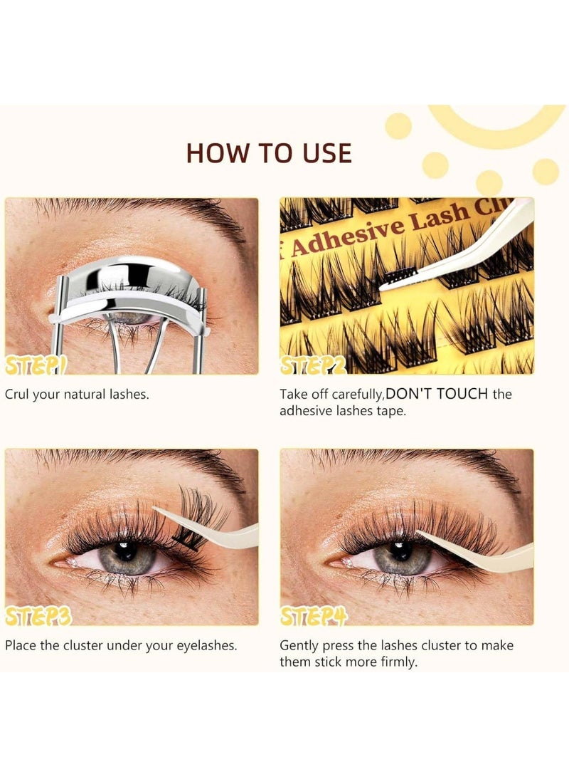 saykfoe Self Adhesive Eyelashes Kit, Press On Lashes Pre Glued Eyelash Clusters Self Stick Cluster Lashes - No Glue No Remover Needed DIY Lash Extension Kit for Beginners (10 Rows of 100Pcs - 01) - Image 4