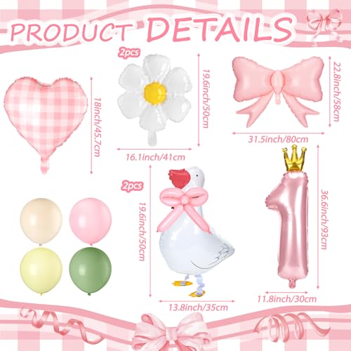 LaRandom 12 Pcs Silly Goose 1st Birthday Party Decoration Fun Goose Balloon with Pink Bow for Sweet One Birthday Party Supplies First Balloons for Girl Farm Animal Photo Backdrop Decorations - Image 5