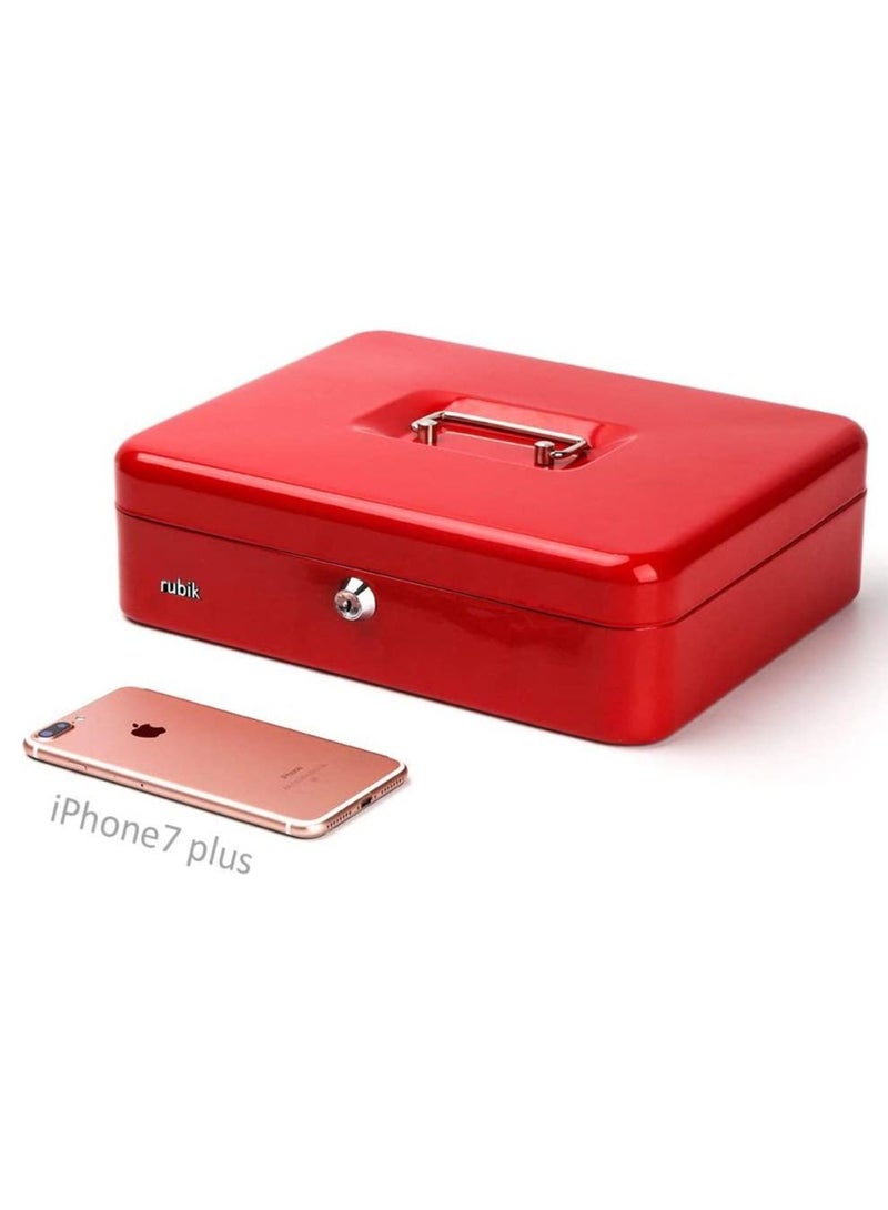 Rubik صندوق نقود كبير من الفولاذ مع صينية وقفل، صندوق نقود محمول متين وآمن للفواتير والمجوهرات والإيصالات والعملات المعدنية (25 × 20 × 9 سم) أحمر - Image 4