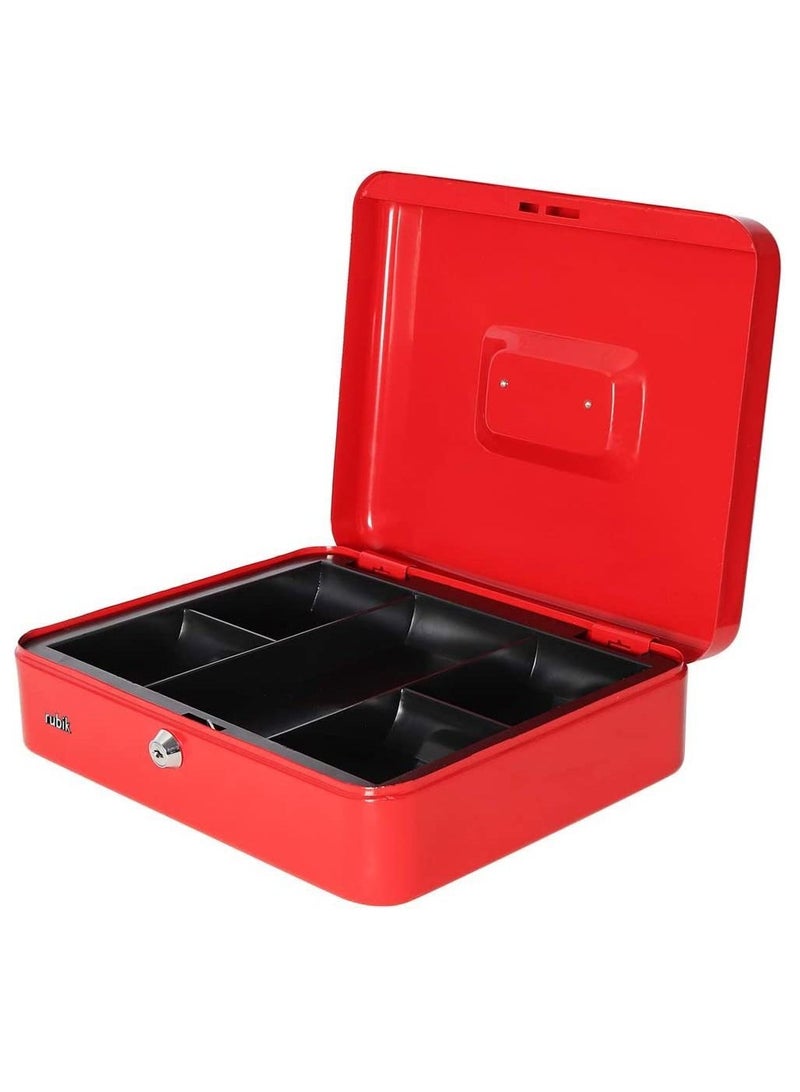 Rubik صندوق نقود كبير من الفولاذ مع صينية وقفل، صندوق نقود محمول متين وآمن للفواتير والمجوهرات والإيصالات والعملات المعدنية (25 × 20 × 9 سم) أحمر - Image 5