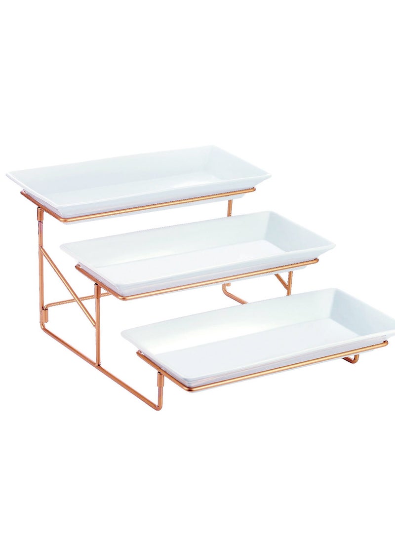 Shallow 14.5" 3 Tier Rectangular Plate with Gold Stand  - Image 1