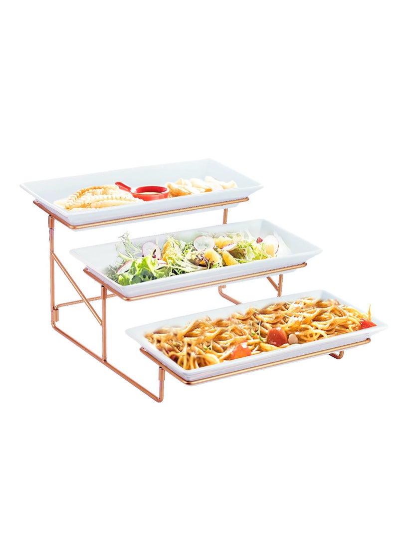 Shallow 14.5" 3 Tier Rectangular Plate with Gold Stand  - Image 2