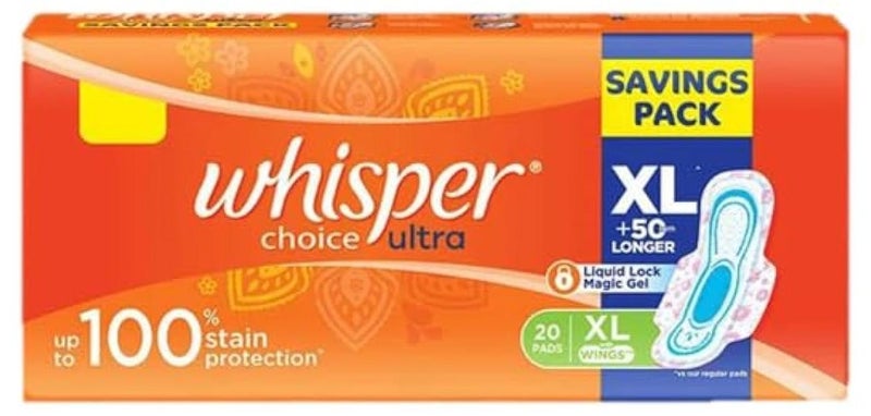 وسبير فوط صحية فائقة الجودة من ويسبر تشويس، 20 وسادة كبيرة الحجم، حماية تصل إلى 100% من البقع طوال اليوم، فوط رفيعة مع جل سحري يحبس السائل، امتصاص سريع للغاية، طول أطول لتغطية أفضل، غلاف للاستعمال مرة واحدة