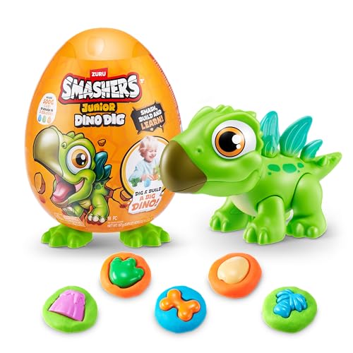 ZURU SMASHERS Smashers Junior Dino Dig Small Egg (Stegasaurus) by ZURU 12+ Surprises Compounds Mold Dinosaur Preschool Toys Build Construct Sensory Play - 3 Years + - Image 1