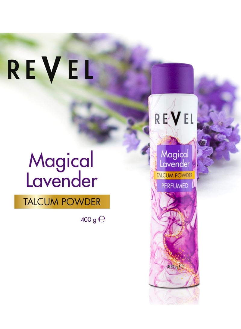 ريفيل Revel Magical Lavender Perfumed Talcum Powder 400g Purple, Signature Fragrance, Body Powder, Sweat Free, Soft, Scented All Day, For All Skin Type - Image 2