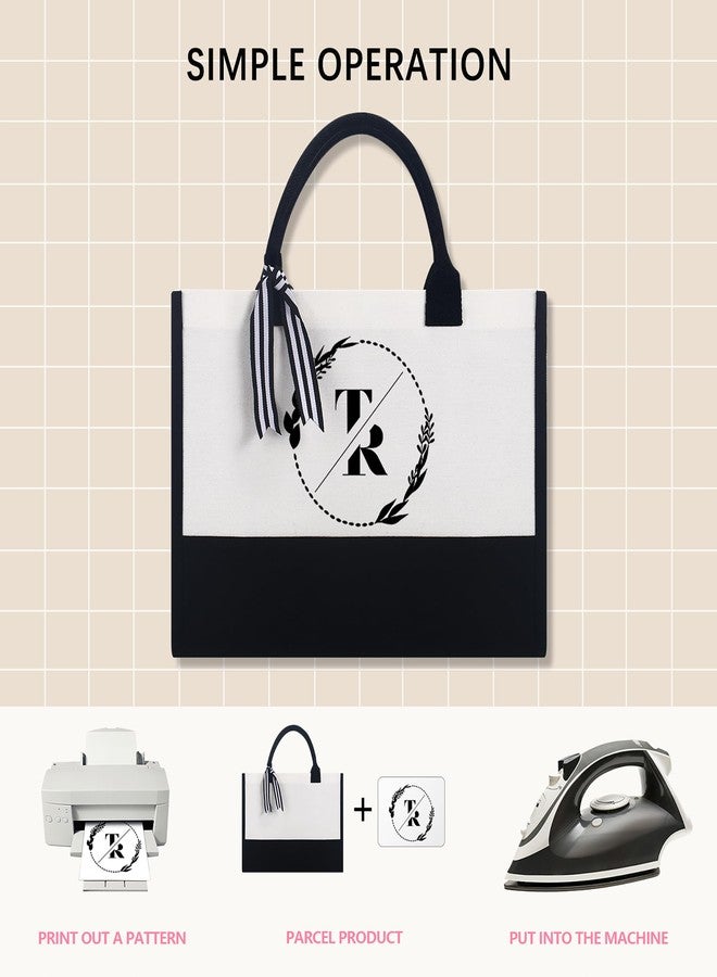 OKBA 4 PCS Personalized Classic Canvas Tote Bag(Black and White),Inside Zipper Pocket Grocery Tote DIY Gift,for Wedding,Birthday,Beach,Perfect Gifts for Women,Mom,Teachers,Friends - Image 5