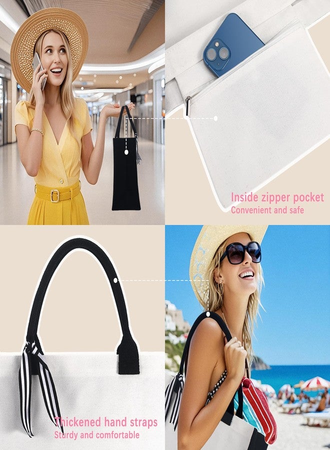 OKBA 4 PCS Personalized Classic Canvas Tote Bag(Black and White),Inside Zipper Pocket Grocery Tote DIY Gift,for Wedding,Birthday,Beach,Perfect Gifts for Women,Mom,Teachers,Friends - Image 3