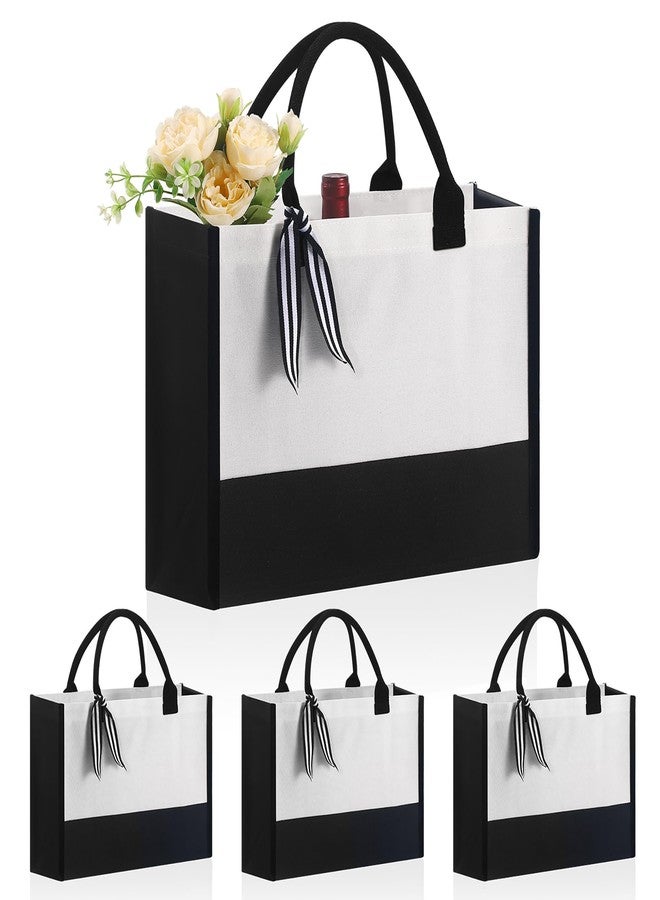 OKBA 4 PCS Personalized Classic Canvas Tote Bag(Black and White),Inside Zipper Pocket Grocery Tote DIY Gift,for Wedding,Birthday,Beach,Perfect Gifts for Women,Mom,Teachers,Friends - Image 1