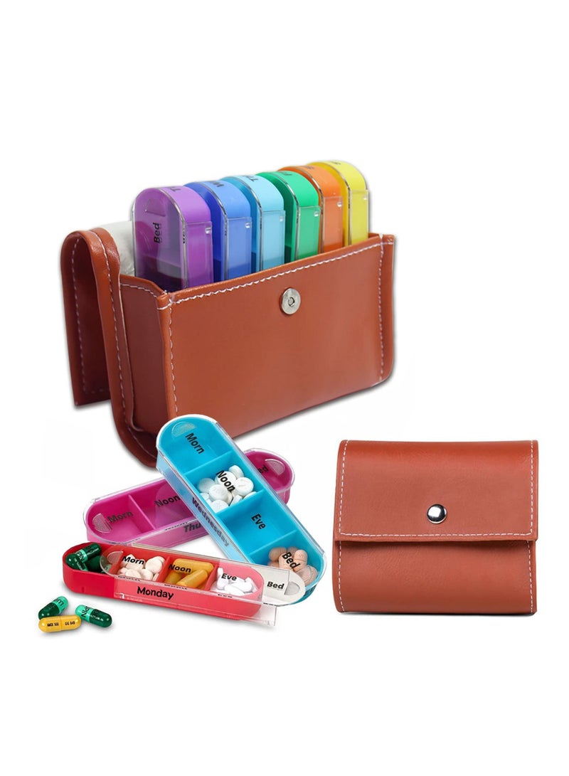 Generic Medicine Box Pill Seven Day Notebook Portable Storage Suitable for Pills Vitamins Fish Oil Tonic Travel Work Management Container with Leather case  - Image 1