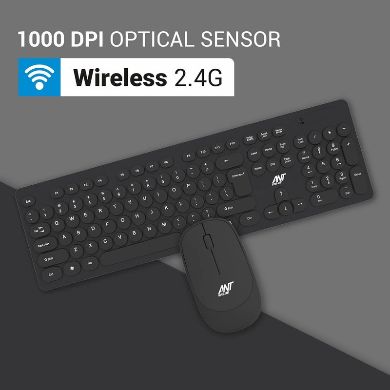 Ant Value FKBRI05 Wireless Keyboard Mouse Combo - 2.4Ghz Aesthetic Quiet Keyboard and Mouse Wireless - 110 Keys Full Size Ultra-Thin Keyboard for Laptop, Computer, PC, Notebook, Windows, Mac OS -Black - Image 2