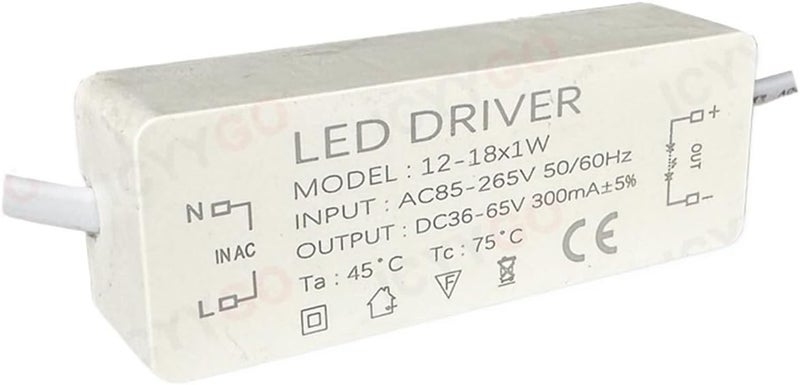 LED Driver 1-3W 3-5W 4-7W 8-12W 12-18W 18-25W 25-36W LED Power Supply 350mA 600MA 900MA LED Lighting(12-18W-300mA) - Image 1