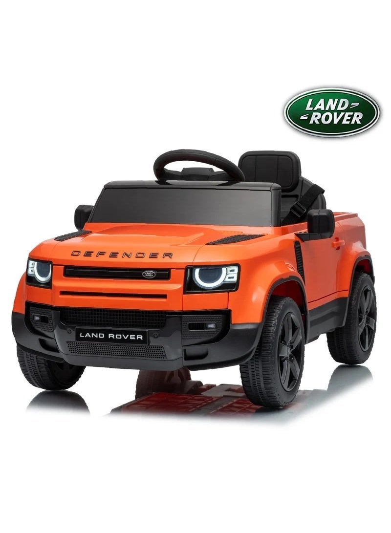 LAND ROVER Defender 12V Electric Ride-On Car | Kids Car with 2.4G Remote Control, LED Lights, Music & Slow Start | 4-Wheel Suspension | Orange - Image 1