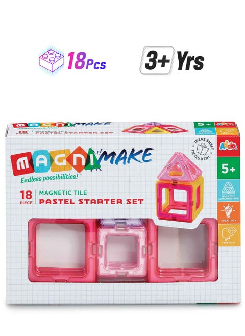 Addo Magnimake Pastel Starter Set 18-pieces | Magnetic Tiles | Building Blocks | Educational Toy Set | Construction Building Kit for Child Brain Development