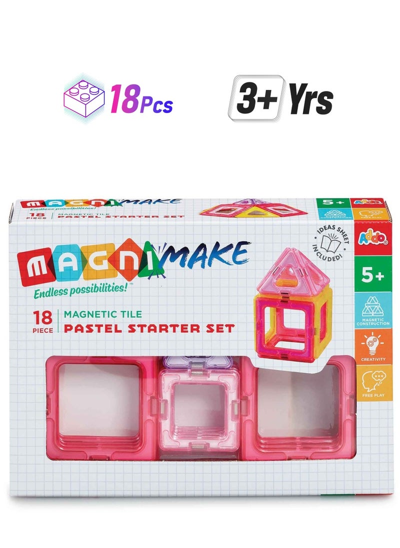 ADDO Addo Magnimake Pastel Starter Set 18-pieces | Magnetic Tiles | Building Blocks | Educational Toy Set | Construction Building Kit for Child Brain Development  - Image 1