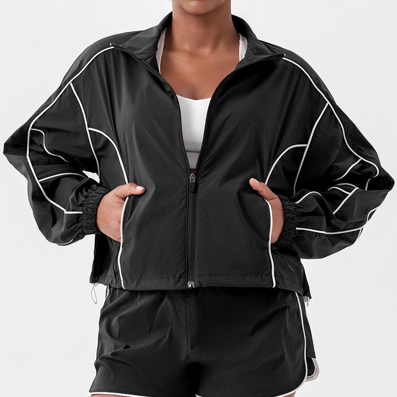 Generic New Fitness Coat Womens Loose Training Yoga Suit suit Quick-drying Long-sleeved Running Sports Tennis Suit Top Black Coat 
