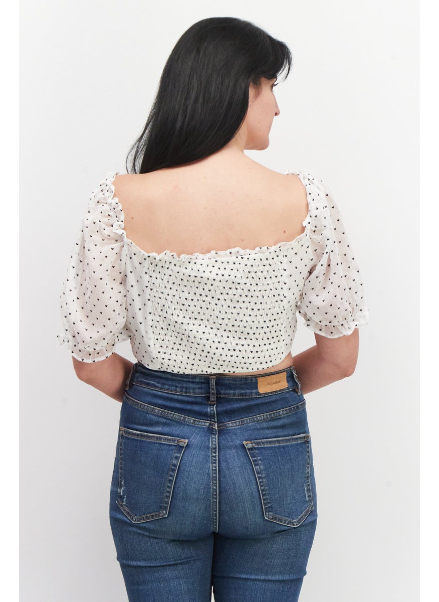 Collective The Label Women Off Shoulder Balloon Sleeves Printed Crop Top, White  - Image 2