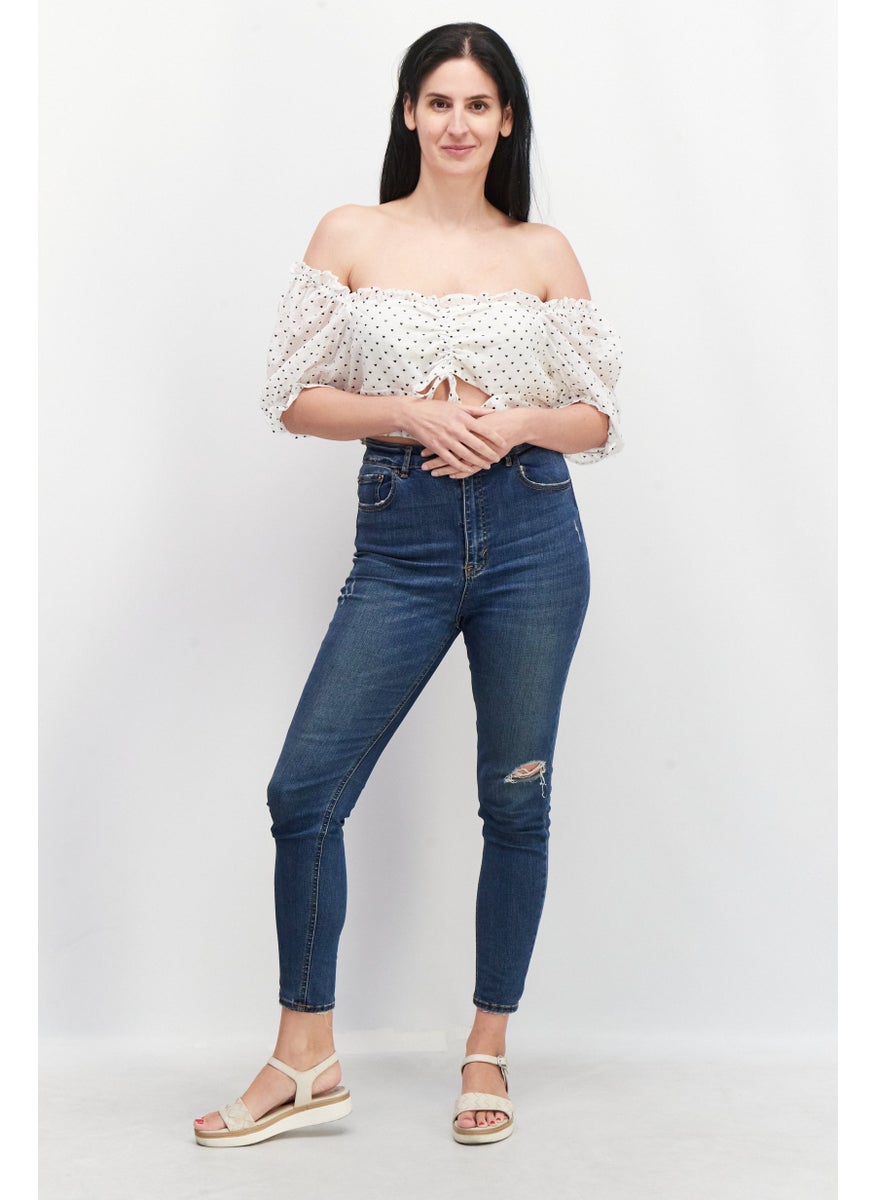 Collective The Label Women Off Shoulder Balloon Sleeves Printed Crop Top, White  - Image 4