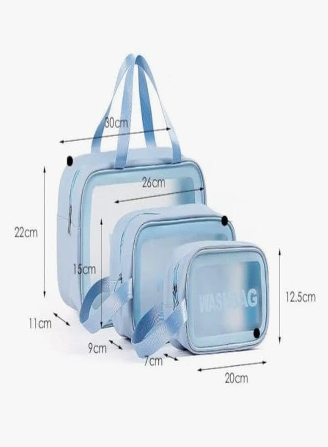 PSH Designer Multipurpose Washbag Travelling Makeup Kit Cosmetic Pouch Toiletry Organizer Medicine Storage Shaving Combo Set of 3 Pouches for Women Girls & Men's (Blue) - Image 4