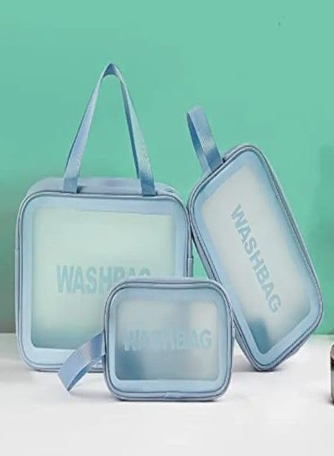 PSH Designer Multipurpose Washbag Travelling Makeup Kit Cosmetic Pouch Toiletry Organizer Medicine Storage Shaving Combo Set of 3 Pouches for Women Girls & Men's (Blue) - Image 5