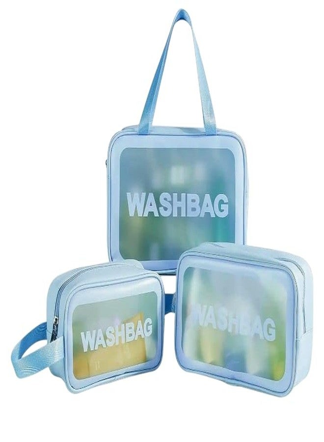 PSH Designer Multipurpose Washbag Travelling Makeup Kit Cosmetic Pouch Toiletry Organizer Medicine Storage Shaving Combo Set of 3 Pouches for Women Girls & Men's (Blue) - Image 1