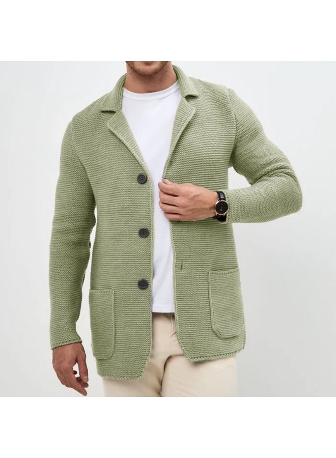 NIBEMINENT Autumn Daily Leisure Mens Knit Cardigan Tops Trendy Turn-down Collar Button-up Sweater Jacket Coats For Men Vintage Sweatercoats - Image 1