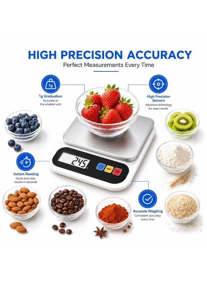 CANREAY Digital Kitchen Scale 10kg Food Weighing Scale, High Precision Electronic Weight Machine, Battery Operated (AAA), LCD Display, Gram & Ounce Measurement, Tare Function, Plastic Body, Cooking, Baking Diet Scale (Multi-colour) - Image 2