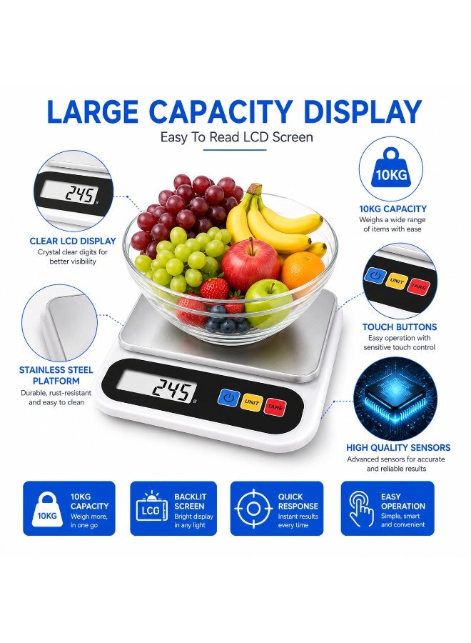 CANREAY Digital Kitchen Scale 10kg Food Weighing Scale, High Precision Electronic Weight Machine, Battery Operated (AAA), LCD Display, Gram & Ounce Measurement, Tare Function, Plastic Body, Cooking, Baking Diet Scale (Multi-colour) - Image 5