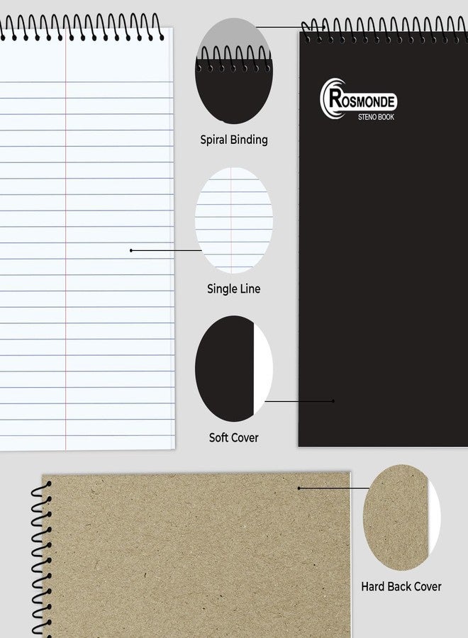 Rosmonde 12 Pack Spiral Steno Pads, 6 x 9, Gregg Rule, Black Steno Pad, Long Lasting - 80 Sheets (160 Pages), Top Spiral Notebook, Bulk Steno Notebook for Business, Top Spiral Steno Book for Office - Image 2