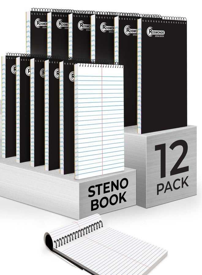 Rosmonde 12 Pack Spiral Steno Pads, 6 x 9, Gregg Rule, Black Steno Pad, Long Lasting - 80 Sheets (160 Pages), Top Spiral Notebook, Bulk Steno Notebook for Business, Top Spiral Steno Book for Office - Image 1