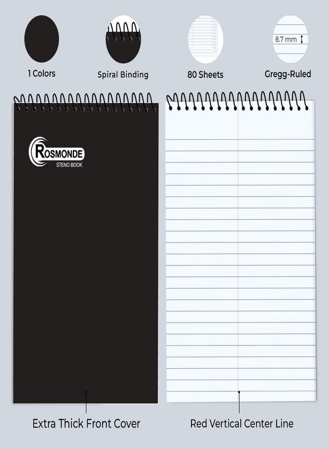 Rosmonde 12 Pack Spiral Steno Pads, 6 x 9, Gregg Rule, Black Steno Pad, Long Lasting - 80 Sheets (160 Pages), Top Spiral Notebook, Bulk Steno Notebook for Business, Top Spiral Steno Book for Office - Image 3