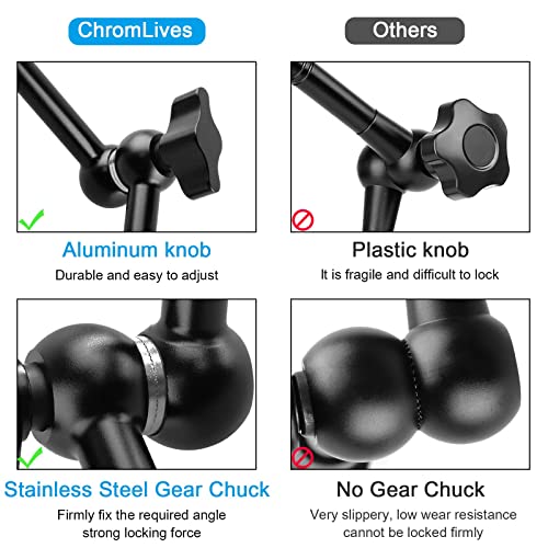 ChromLives Magic Arm Camera Clamp, Adjustable 11" Articulating Arm Camera Mount with Super Clamp W/ 1/4" and 3/8" Thread for DSLR Rig/LCD Monitor/LED Lights/Flash Light - Image 3