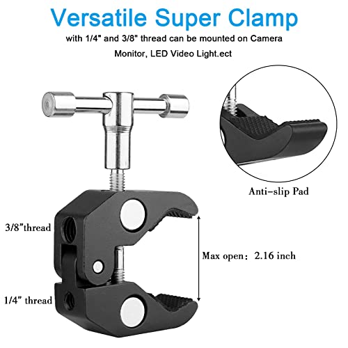 ChromLives Magic Arm Camera Clamp, Adjustable 11" Articulating Arm Camera Mount with Super Clamp W/ 1/4" and 3/8" Thread for DSLR Rig/LCD Monitor/LED Lights/Flash Light - Image 5