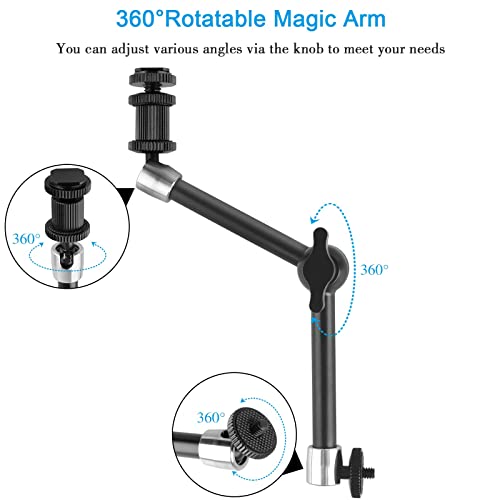 ChromLives Magic Arm Camera Clamp, Adjustable 11" Articulating Arm Camera Mount with Super Clamp W/ 1/4" and 3/8" Thread for DSLR Rig/LCD Monitor/LED Lights/Flash Light - Image 4