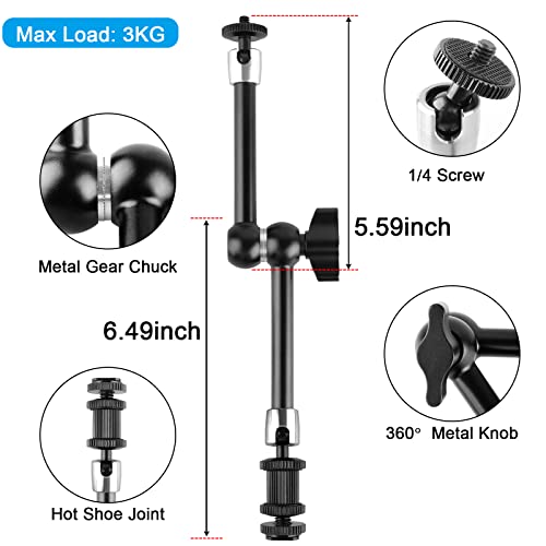 ChromLives Magic Arm Camera Clamp, Adjustable 11" Articulating Arm Camera Mount with Super Clamp W/ 1/4" and 3/8" Thread for DSLR Rig/LCD Monitor/LED Lights/Flash Light - Image 2