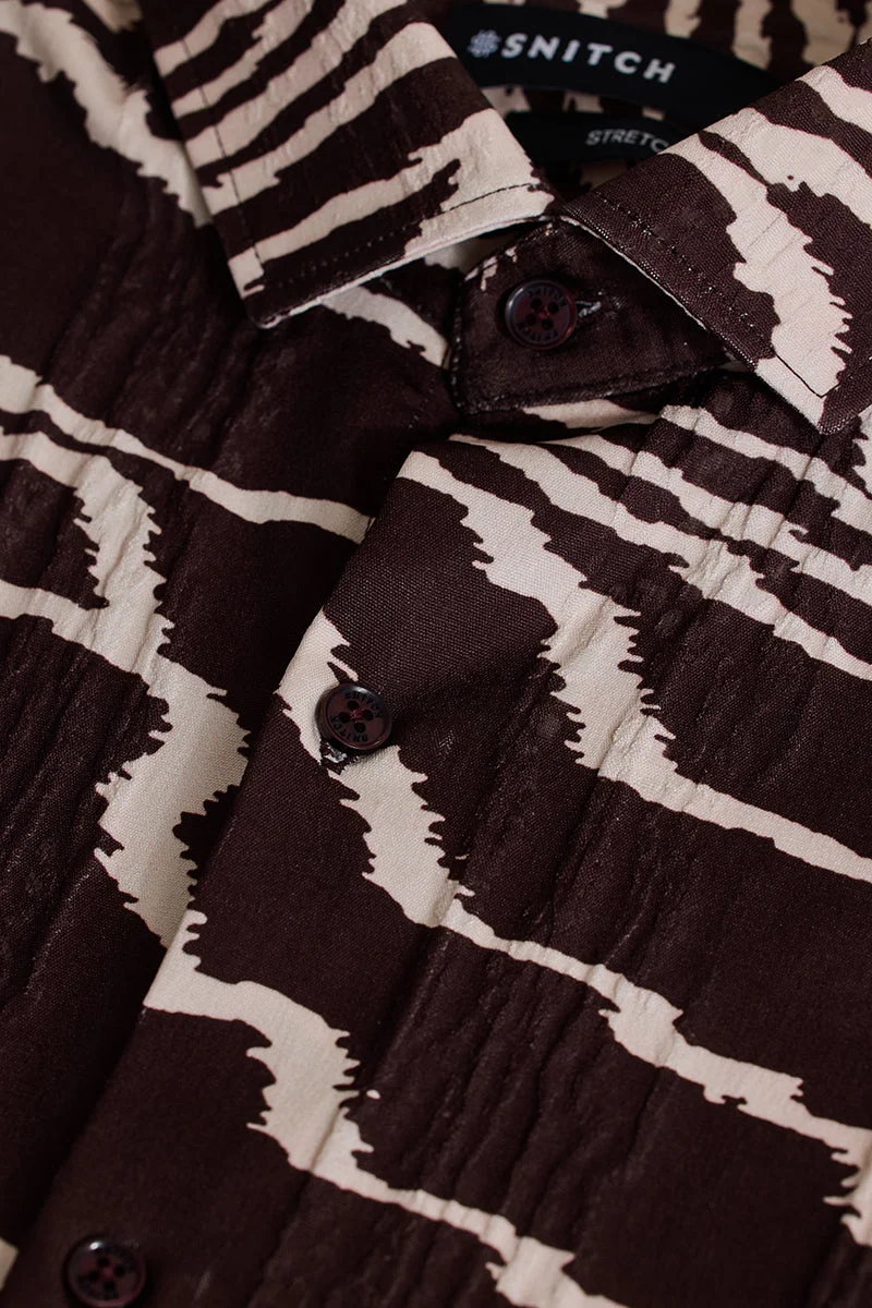 SNITCH Dark Brown Abstract Slim Fit Shirt