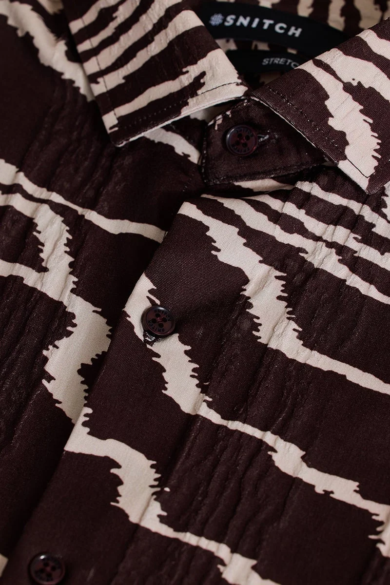 SNITCH Dark Brown Abstract Slim Fit Shirt