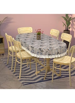 Kuber Industries Kuber Industries Flower Printed PVC 6 Seater Oval Shape Table Cover, Protector with White Lace Border, 60"x90" (Grey)  - Image 2