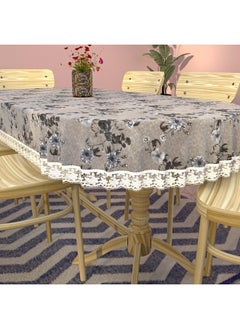 Kuber Industries Kuber Industries Flower Printed PVC 6 Seater Oval Shape Table Cover, Protector with White Lace Border, 60"x90" (Grey)  - Image 4