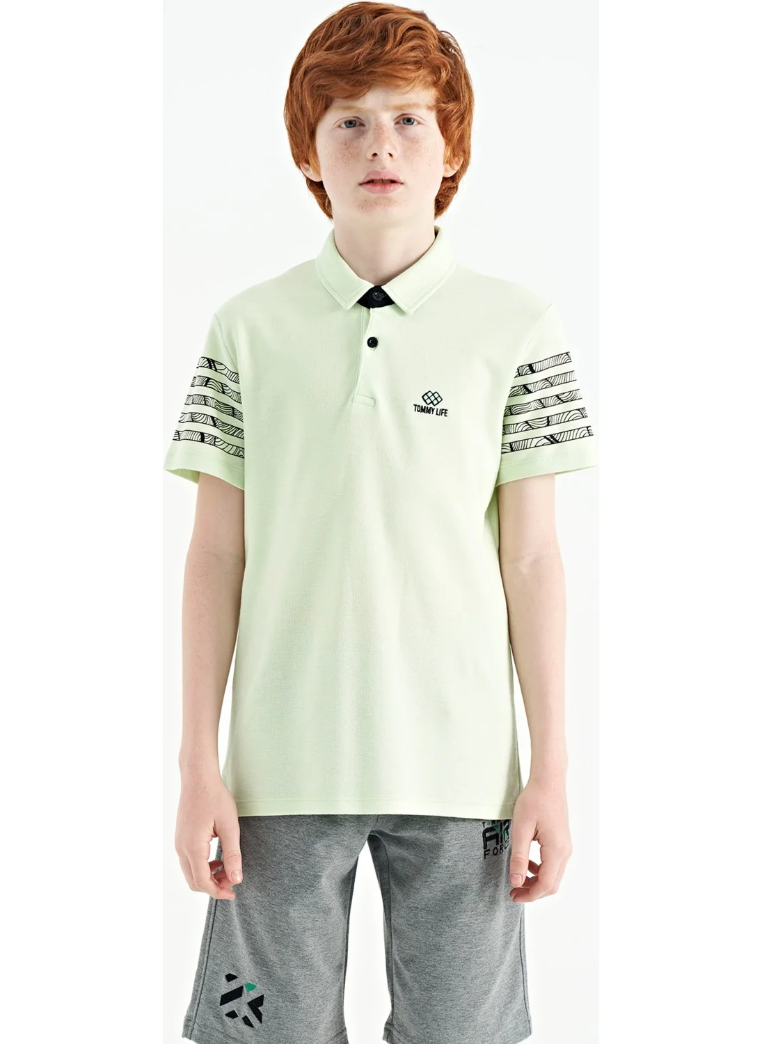 تومي لايف Aqua Green Front Embroidered O Neck Standard Pattern Boy T-Shirt - 11118