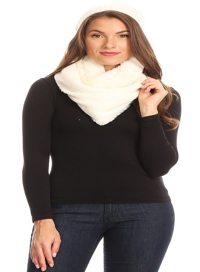 Sakkas 16139 - Balencia Cool Girl Long Wide Soft Fur Lined Infinity Scarf Beanie Hat Set - White - OS - Image 5